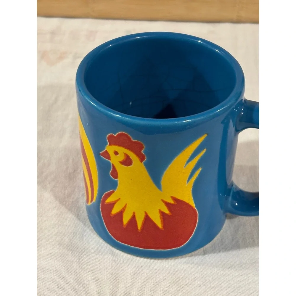 VTG Waechtersbach West Germany Rooster Mug Blue Red Yellow Ceramic Coffee Cup - Picture 3 of 12